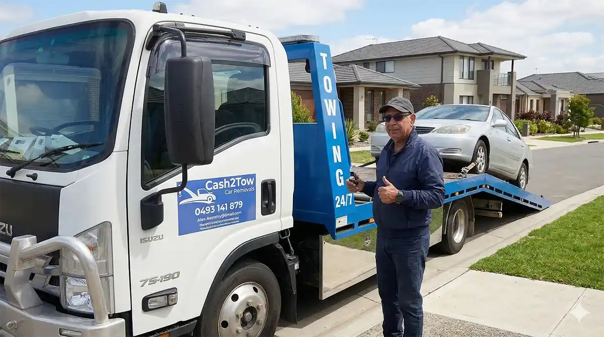 Cash2Tow truck and driver providing the fastest cash for cars in Williams Landing 3027