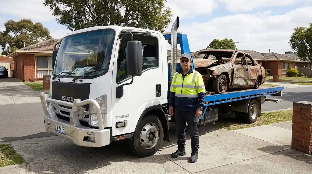 A junk car being towed away from a Hoppers Crossing driveway to avoid local council fines